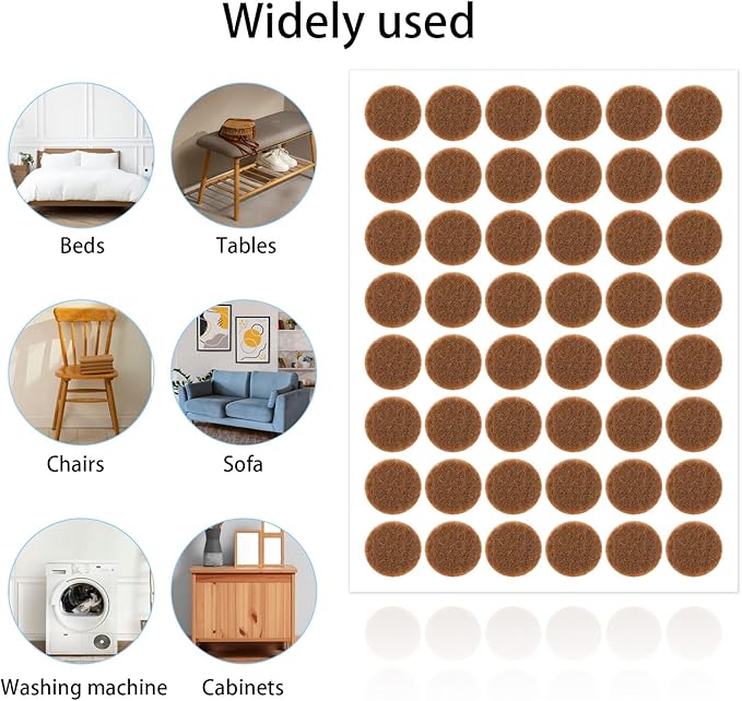 48 Pcs Brown Felt Cabinet Door Pads, 1/2 Inches Diameter Self Adhesive Felt Bumpers for Furniture Kitchen Cabinet Doors Floor Drawers Cupboards - Image 5