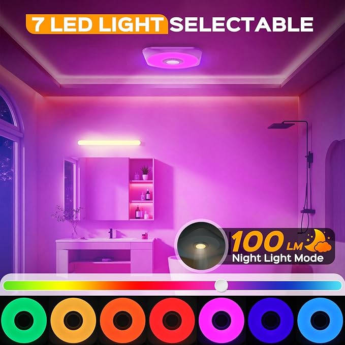 Bathroom Exhaust Fan with Light, 36W Quiet Vent Fan - 160 CFM & 1.0 Sone, 1500lm LED Light (3000K/4000K/5000K) - 5 Brightness Adjustable, 7 RGB Modes & Nightlight, Remote Control, Easy to Install - Image 5