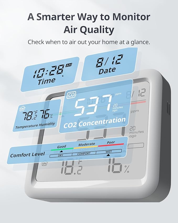 SwitchBot CO2 Detector, Air Quality Monitor Indoor, CO2 Monitor for CO2/TEMP/Humidity, Portable Carbon Dioxide Detector for Home/Car/Office/Greenhouse - Image 3