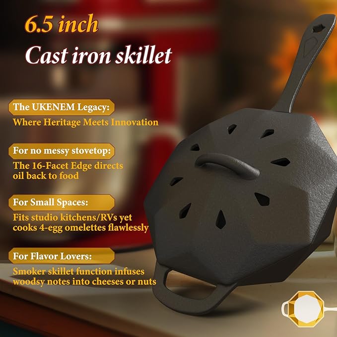 Dual-Layer Wood Stove Steamer/Humidifier + 6.5 Inch Octagon Cast Iron Skillet with Lid – Multi-Functional for Steaming, Frying, Baking & Stove - Image 5