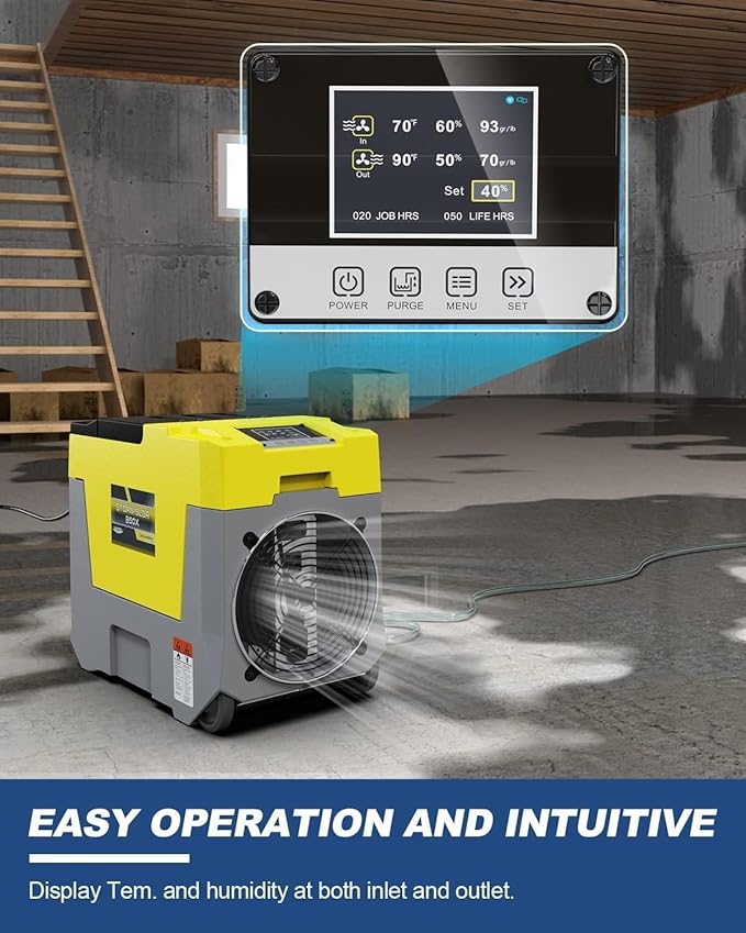 AlorAir 180 PPD LGR Commercial Dehumidifier with Pump, Heavy Duty Industrial Dehumidifiers Water Damage Restoration for Homes, Basements, Garages, Gym and Job Sites, Winter Storm (Yellow) - Image 3
