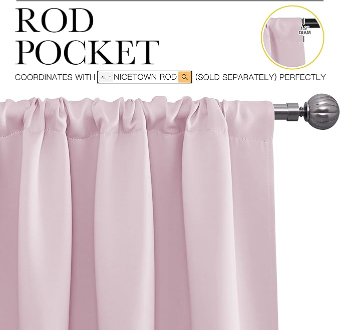NICETOWN Bedroom Curtains, Room Darkening Draperies Window Curtain Panels, Thermal Insulated Room Darkening Curtains (Lavender Pink, 2 Panels, W34 x L63) - Image 3