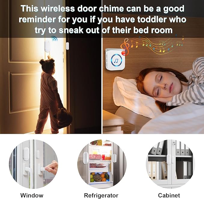 Door Chime,SanJie Wireless Door Sensor Chime When Door Opens,Door Entry Alarm Chime for Business/Home/Kids,500 FT Range,26 Chimes 5 Adjustable Volume, 2 Sensors + 1 Receivers - Image 3