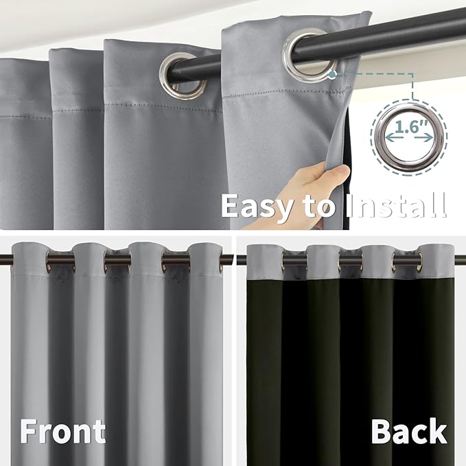 BGment Short 100% Blackout Curtains for Bedroom, Thermal Insulated Energy Efficiency Noise Reducing Grommet Curtains 45 Inch Length with Liner for Small Window 2 Panels Each 42 Inch Wide,Dove Grey - Image 6