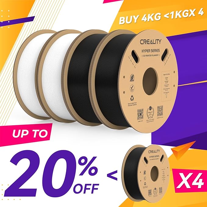 Creality Hyper PLA Filament 1.75mm, 30-600mm/s High Speed 3D Printer Filament, Dimensional Accuracy +/-0.02mm, Fit Most FDM 3D Printers, 4 Pack 1kg Spool(2.2lbs), Black & White - Image 2
