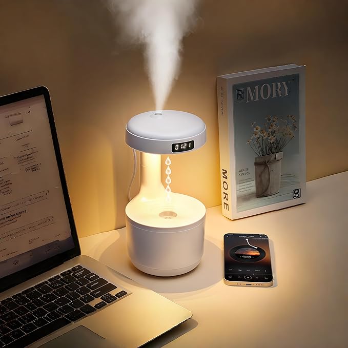 Humidifiers for Bedroom, 800ml Cool Mist Air Humidifie, Anti-Gravity Digital Humidifier with LED Display, Quiet Knob Control for Bedroom, Plants, Nursery, Office - White - Image 5