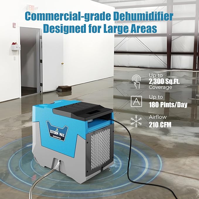 ARGENDON Commercial Dehumidifier,180 Pints Industrial Dehumidifier with Pump & Drain Hose for Whole House, Crawl Space, Warehouse, Up to 2,300 sq ft, Water Damage Restoration, 5-Year Limited Warranty - Image 2