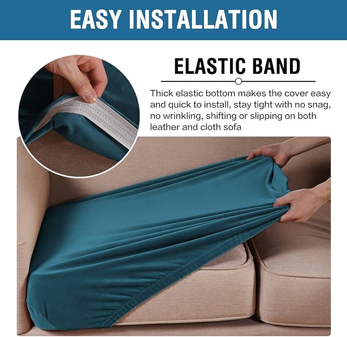 H.VERSAILTEX Velvet Stretch Couch Cushion Cover Plush Cushion Slipcover for Chair Loveseat Sofa Cushion Furniture Protector Seat Cushion Sofa Cover (2 Piece Large Sofa Cushion Covers, Deep Teal) - Image 4