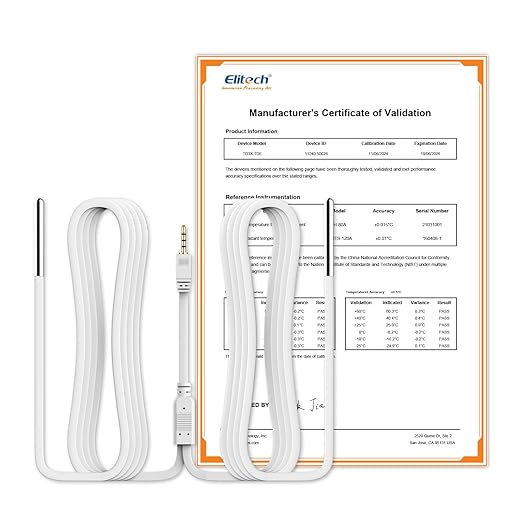 Elitech Dual Temperature Probe for RCW-360Pro, -40°F to 176°F, 16.4ft Cable Auto-Detection Digital Sensor with Individual Calibration Certificate for Medical Pharma Validation, TD3X-TDE-R-5M by Elitech
