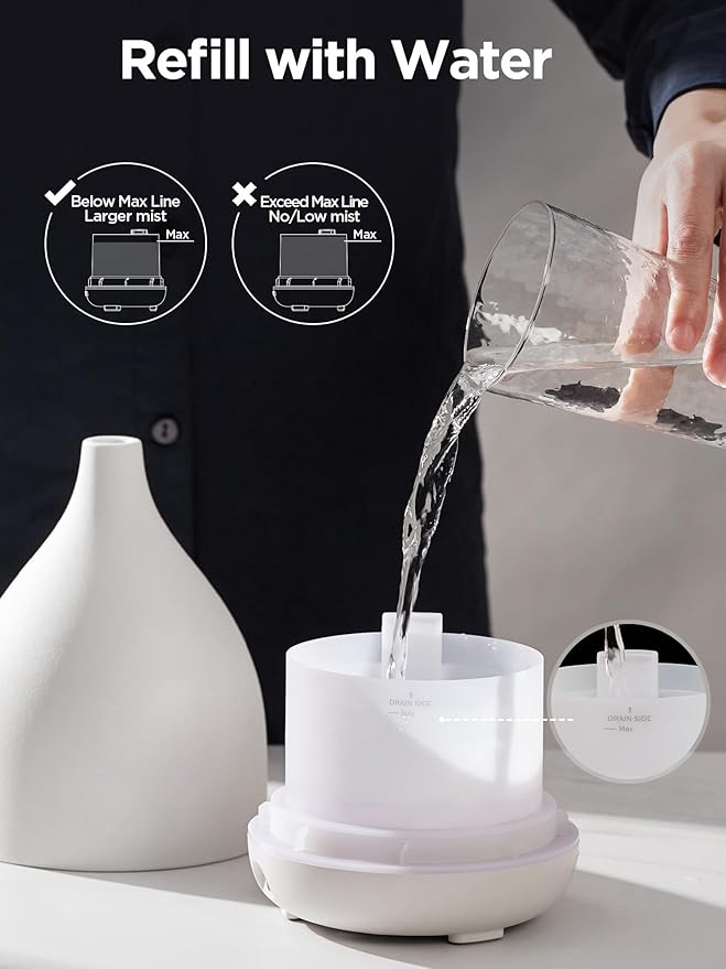 InnoGear Oil Diffuser, 300ML Ceramic Diffuser for Essential Oils Handcrafted Aromatherapy Diffuser Ultrasonic Cool Mist Humidifier with 4 Timers Waterless Auto Off for Room Office, White Base - Image 8