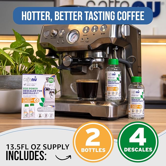 Breville Compatible Descaling Solution. 2 Bottles of Descaler Solution. Descaling Kit Removes Limescale For Hotter Coffee. 4 Uses Descaler For Breville Coffee Machines. - Image 5