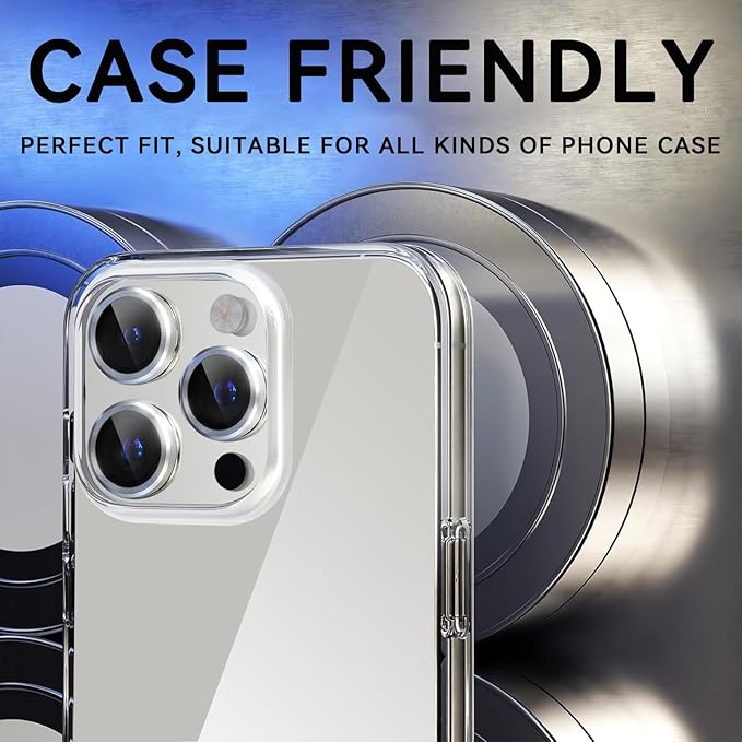 2 Pack Camera Lens Protector for iPhone 16 Pro/iPhone 16 Pro Max,9H Tempered Glass Scratch Resistant Metal Ring Camera Cover,Case Friendly Camera Screen Protector Accessories,Transparent - Image 3