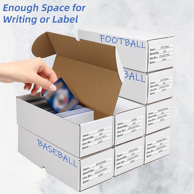 EXYGLO Trading Card Storage Box 25 Pack 520 Count 20pt, 10.6x4.1x3.2 Inch White Cardboard Card Boxes for TCG/MTG/Sport Cards, Fit 3x4 Toploader Shipping or Storing, 13000 Max Capacity in Total - Image 4