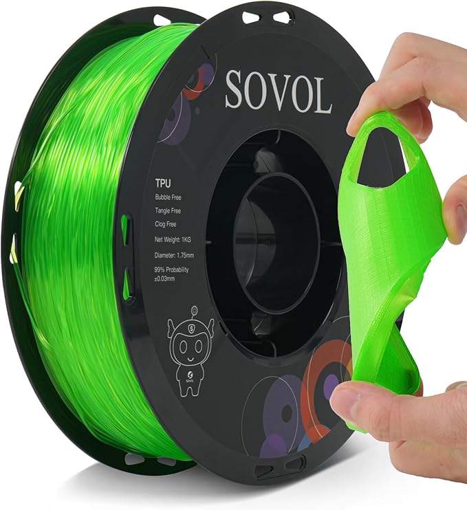 Sovol TPU Filament 1.75mm, 95A Soft TPU Flexible 3D Printer Filament with High Elasticity, 1kg (2.2lbs), Dimensional Accuracy +/- 0.03 mm, Fit Most FDM Printer, Clear Green - Image 8