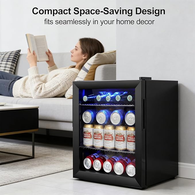 50 Can Mini Beverage Refrigerator - Small Beverage Fridge with Glass Door for Soda Beer Wine – Countertop Drink Cooler for Home, Dorm, Office or Bar, Electronic Temperature Control，1.4cu.ft.Black - Image 9
