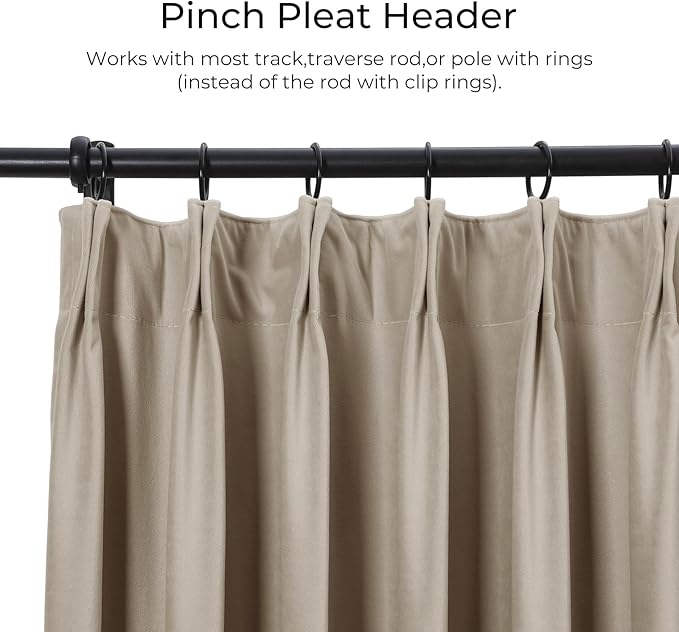 TWOPAGES Luxury Velvet Curtain Pinch Pleated Light Khaki Curtain 102 inch Long Thermal Insulated Blackout Drapes for Bedroom Living Room Indoor Window (1 Panel,Light Khaki,40Wx102L) - Image 2