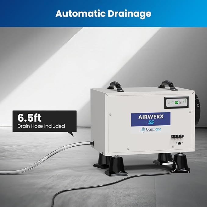 BaseAire Crawl Space Dehumidifier,113 Pint Dehumidifiers with Drain Hose for Basement, Commercial, Industrial, Portable, Auto Defrost, Memory Starting - Image 6