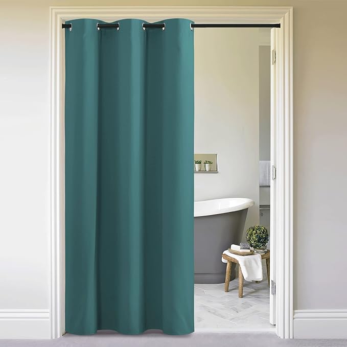 NICETOWN Privacy Room Divider Curtains for Doorway Keep Heat Out Blackout Insulated Closet Door Curtain for Bedroom Sliding Air Conditioner Cover Screen (Sea Teal, 1 Panel, 5ft Wide x 8ft Long) by NICETOWN