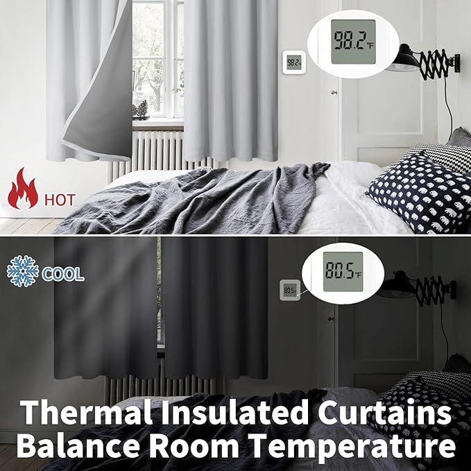 BGment Long Blackout Curtains for Living Room 90 Inch Length, Full Room Darkening Thermal Insulated Noise Reducing Rod Pocket Curtains Drapes, 46 Inch Wide, Light Grey, 2 Panels - Image 4
