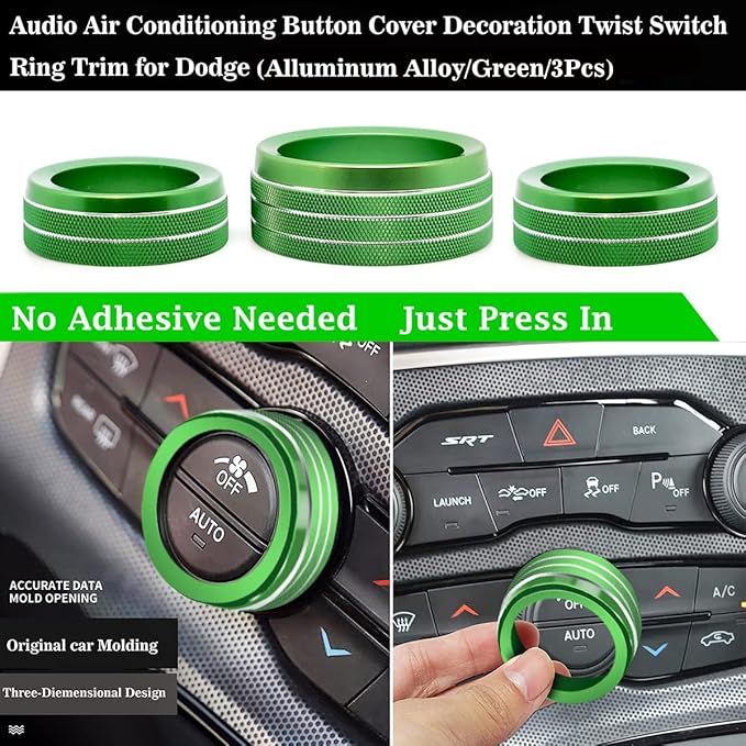 Auprite Climate Control Knob Covers for Challenger Accessories 2015-2023 2024, for Dodge Charger 2015-2023 2024, for Dodge Chrysler 300/300s 2015-2024,3Pcs Kit (Green) - Image 3