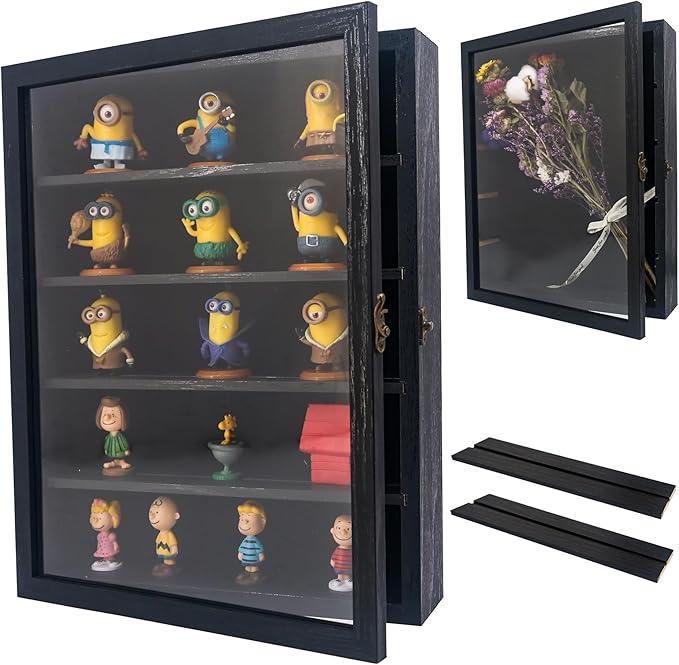 Shadow Box with Shelves, Black 11x14 Deep Memory Shadow Box Display Case for Trinket ,Keepsake Collectibles, Coins Military Medals Pins Wedding Flowers by Unknown