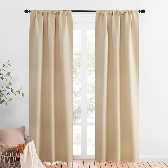 NICETOWN Blackout Room Darkening Curtains - Home Decoration Light & Noise Reducing Thermal Insulated Window Draperies with Rod Pocket Top (Biscotti Beige, 2 Panels, 34 inches Wide x 84 inches Long) - Image 2