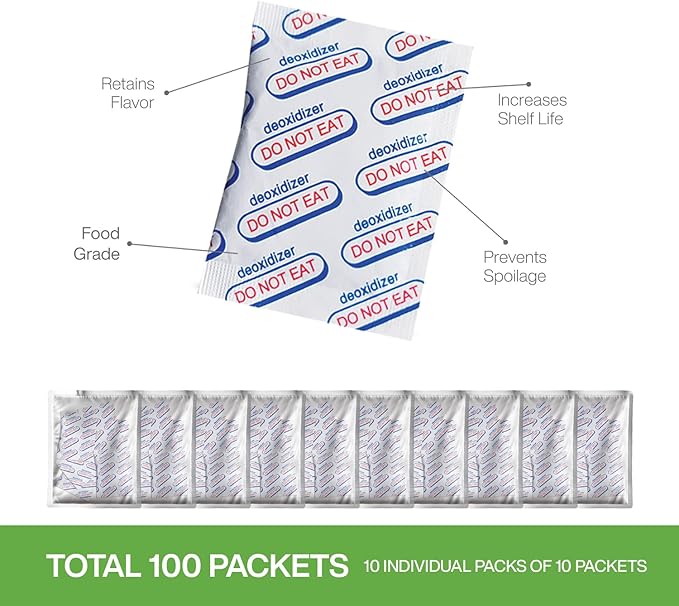 400cc (10 Pack of 10 Packets, Total 100 Packets) Oxygen Absorbers for Food Storage, Food Grade Oxygen Absorbers Packets with Oxygen Indicator for Long Term Storage and Preservation (400CC(100-Pack)) - Image 3