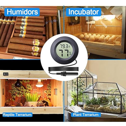 Veanic 2-Pack Mini Digital Round Hygrometer Thermometer Gauge with Probe Indoor Outdoor LCD Display Temperature Humidity Meter for Incubator Reptile Plant Terrarium Guitar Case - Image 5