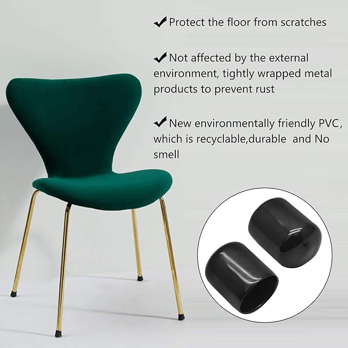 12Pcs Round Rubber End Caps 7/8" (22mm) Vinyl Flexible Bolt Chair Foot Covers Screw Thread Chair Leg Protectors for Round Tubing Bolt Desk Chair Leg (Black) - Image 5