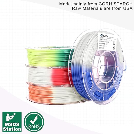 AMOLEN 3D Printer Filament Bundle, Temp Change PLA Filament 1.75mm Bundle,Color Change with Temperature Filament Sets, 3D Printing Filament +/- 0.02mm, Green/Blue/Red/Orange, 200g X 4 - Image 6