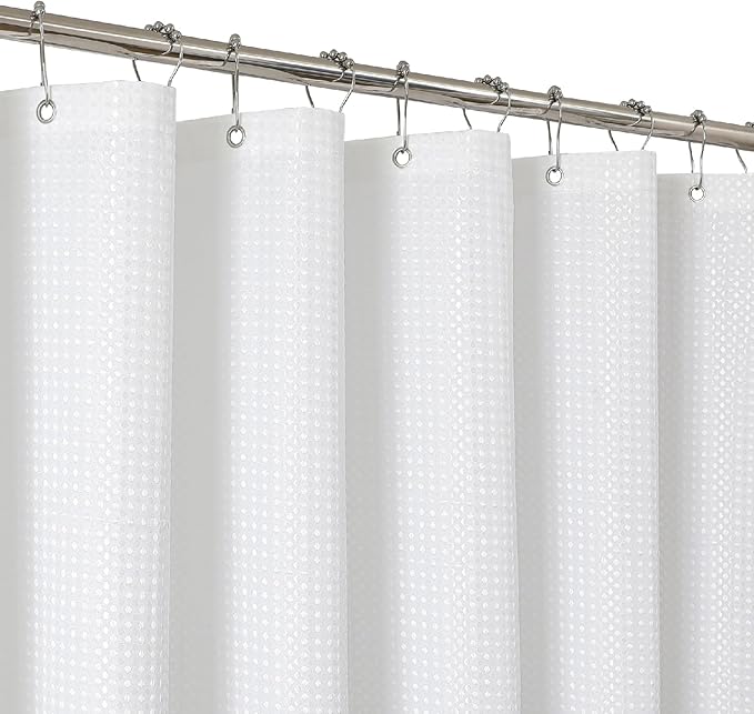 2-in-1 Waterproof Fabric Shower Curtain - No Separate Liner Needed, Hotel-Style Waffle Weave, Effortless Cleaning & Washable Bathroom Shower Curtain Set,72Wx84H,White by THAIGEE