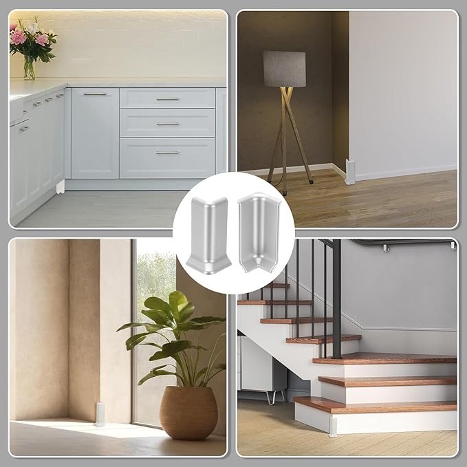 uxcell Self Adhesive Baseboard Corner Blocks, 3.23 Inch Wall Edge Corner Protector 3 Inside + 3 Outside Corners-Connector for Wall Floor Furniture Edge(Silver) - Image 7