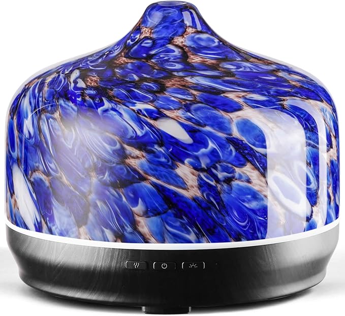 Porseme 500ml Glass Essential Oil Diffuser Aromatherapy Ultrasonic Cool Mist Humidifier 15-21 Running Hours Waterless Auto-Off Air Diffusers for Sleeping Yoga Office Working Spa and Rest (Deep Blue) by Porseme