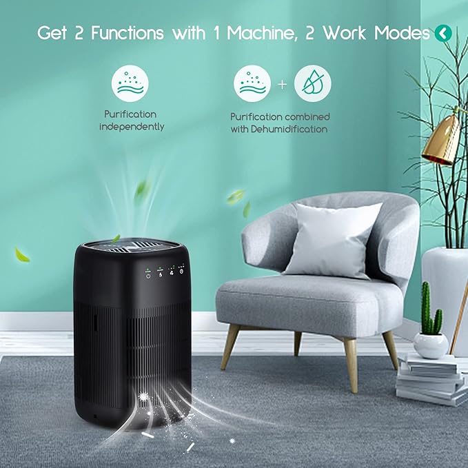 Afloia Air Purifier and Dehumidifier in 1, Air Purifier with Efficient Filter, Small Dehumidifier Combined with Air Cleaner, Remove Pet Odors Dust Smoke for Home, Bedroom, Bathroom - Image 5