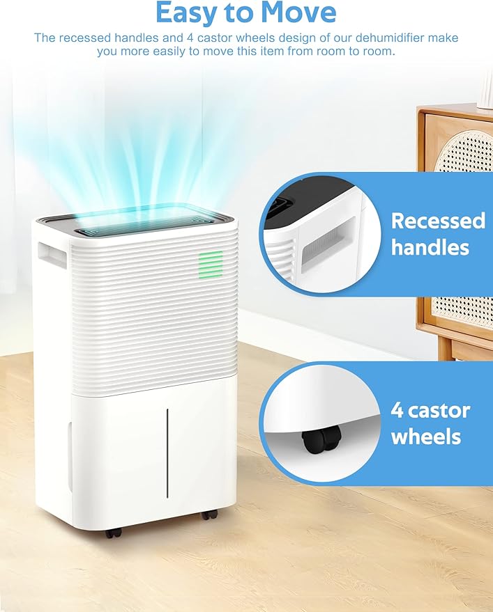 ZAFRO Dehumidifiers for Home, Bathroom, Bedroom, 45 Pints (50 Pint Under 90°F/90% RH) Dehumidifier with Auto Defrost, 4L Water Tank, 3 Colors LED Light, White - Image 6
