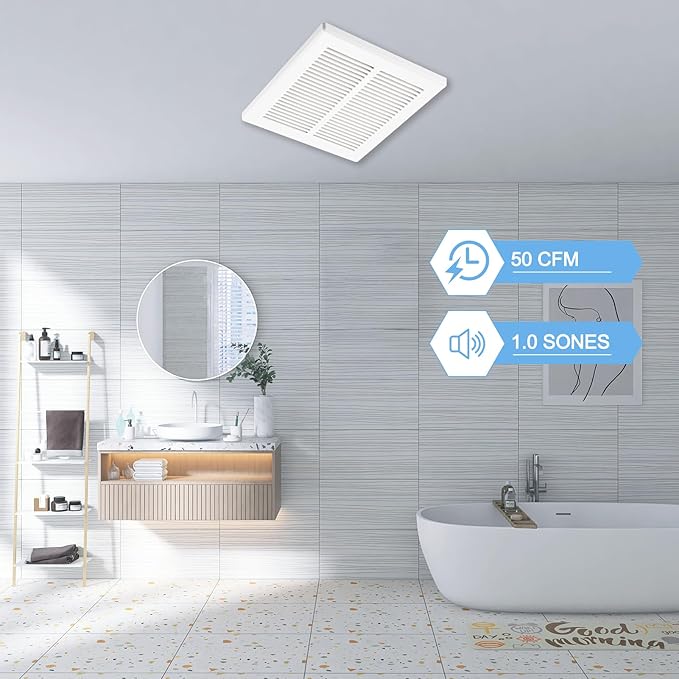 Bathroom Exhaust Fan, 50 CFM,1.0 Sone DC Motor,Quiet Bathroom Fan with No Attic access Needed Installation, Ceiling Mounted,Energy Star Certified Ventilation Fan, 3inch Duct,White - Image 2