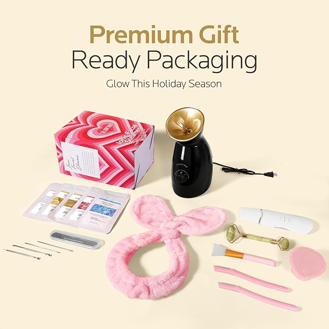 Colorfarm Facial Steamer Nano Ionic: Face Steamer Home Spa Kit Deep Cleaning Unclogs Pores Sinuses Inhaler with 8 Skin Care Tools - Relaxing Self Care Skincare Beauty Gifts for Women (Black Gold) - Image 2