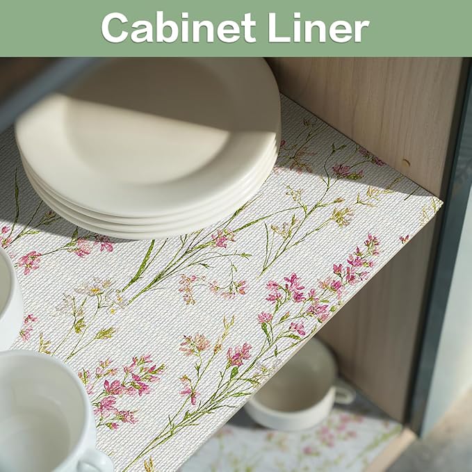 Shelf and Drawer Liner for Kitchen Cabinets,Non-Adhesive and Strong Grip Non-Slip Floral Drawer Liner Waterproof Shelf Liner Easy to Clean Cabinet Liners for Drawers,Cupboard,Shelves 12IN×10FT - Image 3