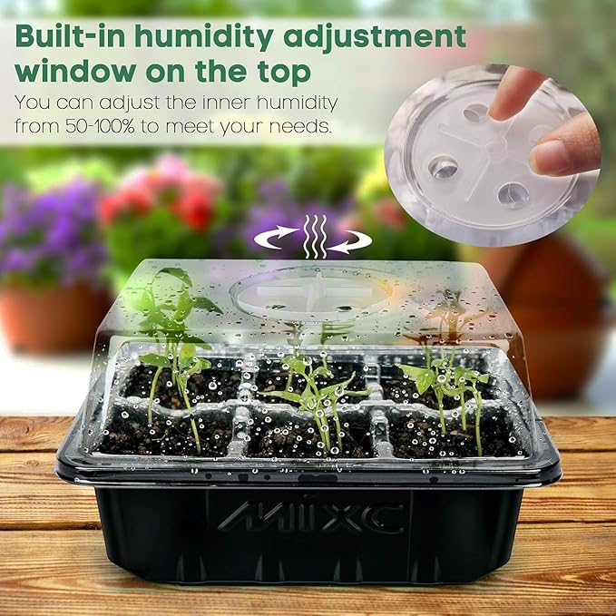 MIXC 10 Packs Seed Starter Tray Seed Starter Kit with Humidity Dome (60 Cells Total Tray) Seed Starting Trays Plant Starter Kit and Base Mini Greenhouse Germination Kit - Image 2