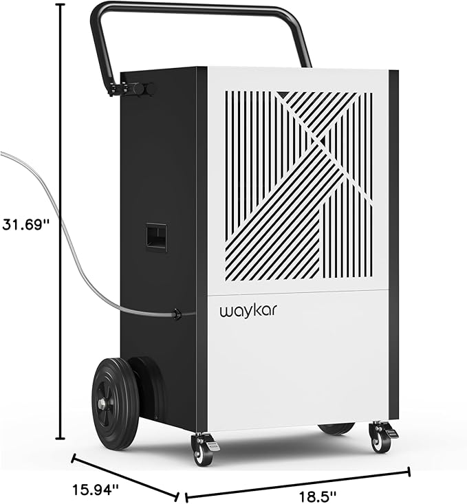Waykar 216 Pints Commercial Dehumidifier with Pump, Drain Hose and Washable Filter Space up to 8500 Sq. Ft, for Basements, Industrial or Commercial Spaces and Flood Restoration - 5 Years Warranty - Image 2