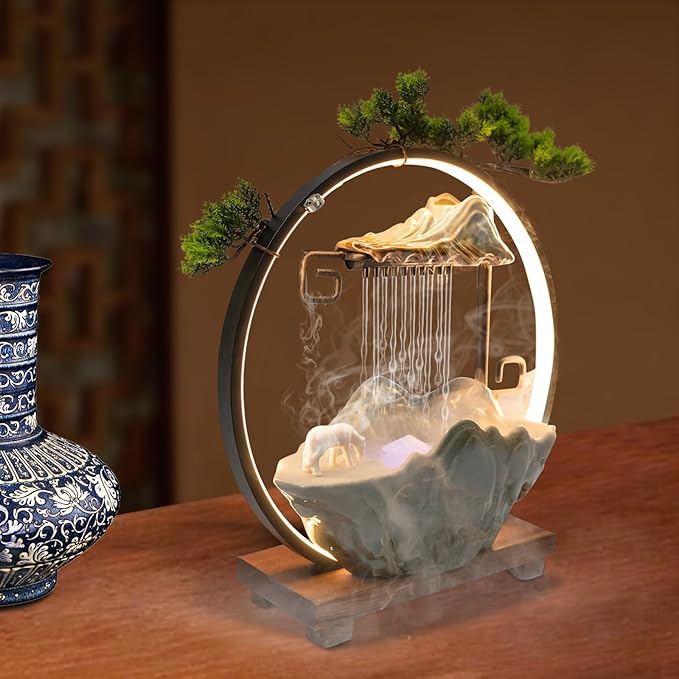 15In Fake Tree Bonsai Humidifier Water Fountain Waterfall Indoor Tabletop Decration with LED Light, Atomizer Circulating Water, Japanese Zen Decor Meditation Feng Shui Decor Festival Birthday surprise - Image 8