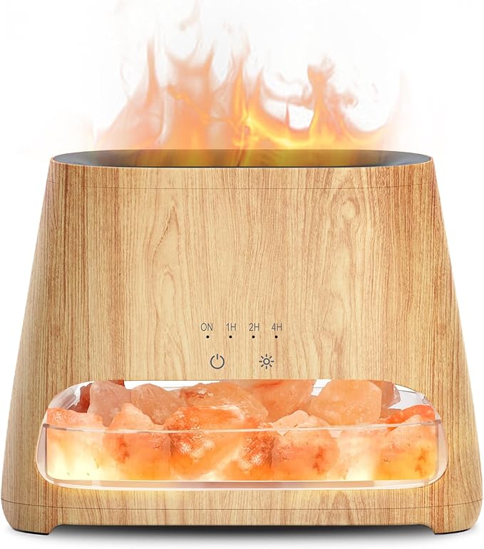SALKING 2-in-1 Ultrasonic Essential Oil Diffuser & Himalayan Salt Lamp, Aromatherapy Diffuser Cool Mist Humidifier with Auto Off Function, 100% Pure Himalayan Pink Salt Rock, 150ml (Wooden Grain) by SALKING