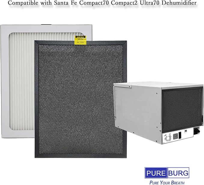 PUREBURG Replacement Filter Pack Compatible with Santa Fe Compact70 Compact2 Dehumidifier, MERV 13 & Washable Pre-Filter for Air Clean Dust (1+4) - Image 2
