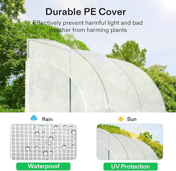 VIVOSUN Mini Lean-to Greenhouse, 6.6’ x 3.3’ x 6.9’ Portable Wall House with White PE Cover and Shelf for Compact Garden 79x39x83-Inch - Image 5