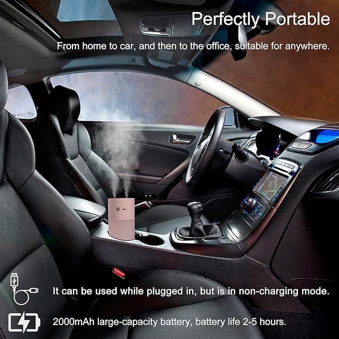 HODEMI Portable Small Humidifier - Cold Mist Humidifiers with Water Shortage Protection, Warm Night Light, Recharge Dual Nozzle Mini Humidifier for Bedroom, Plants, Office, and Car (Pink) - Image 5