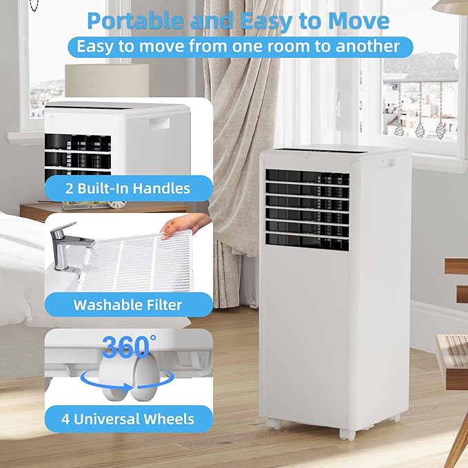 8000Btus Portable Air Conditioner with Cooling, Dehumidifier, Fan 3-IN-1 Indoor AC,24H Timer, Sleep Mode, 2 Wind Speeds,Portable AC with Remote Control for Home Garage Offices - Image 6
