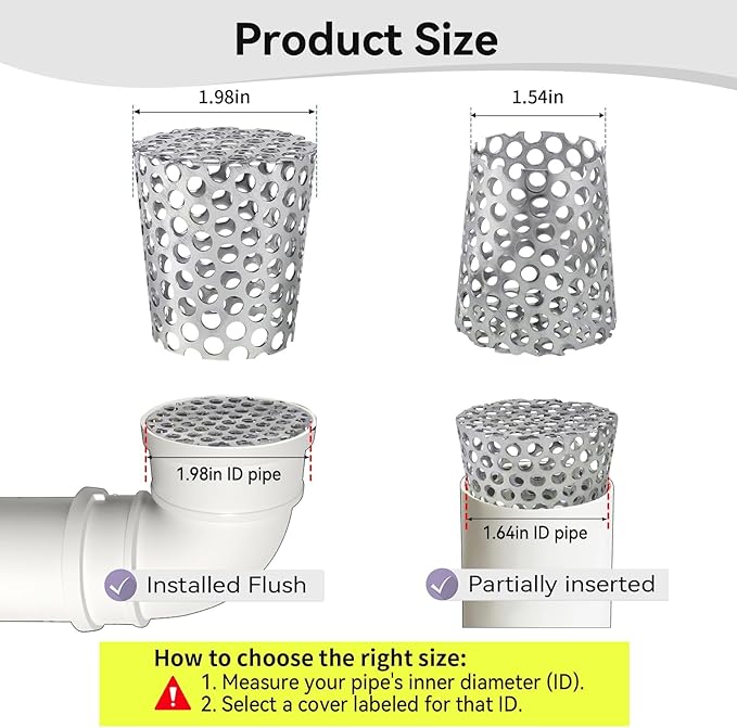 PVC Termination Cap Stainless Steel Mesh Screen Vent Cover - 2Pack, for 1.64" to 1.98" Inner Diameter Furnace and Roof Vent Pipe, Conical Exhaust Pipe Cover End Porous Is More Conducive To Drainage - Image 2