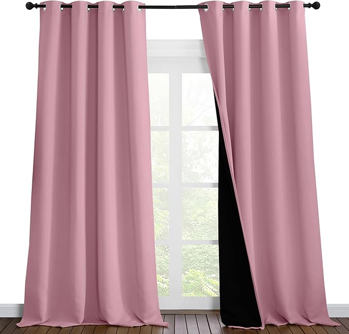 NICETOWN 100% Blackout Blinds, Set of 2, 52 inches x 102 inches, Laundry Room Decor Window Treatment Curtains for Large Patio Sliding Door, Thermal Insulated Crystal Pink Curtains for Bedroom by NICETOWN