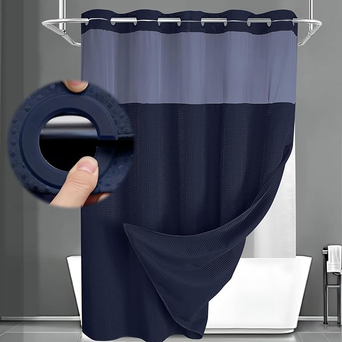 No Hook Shower Curtain and Liner Set,Blue Hotel Waffle Shower Curtain with Liner 75" L x 72" W by Unknown