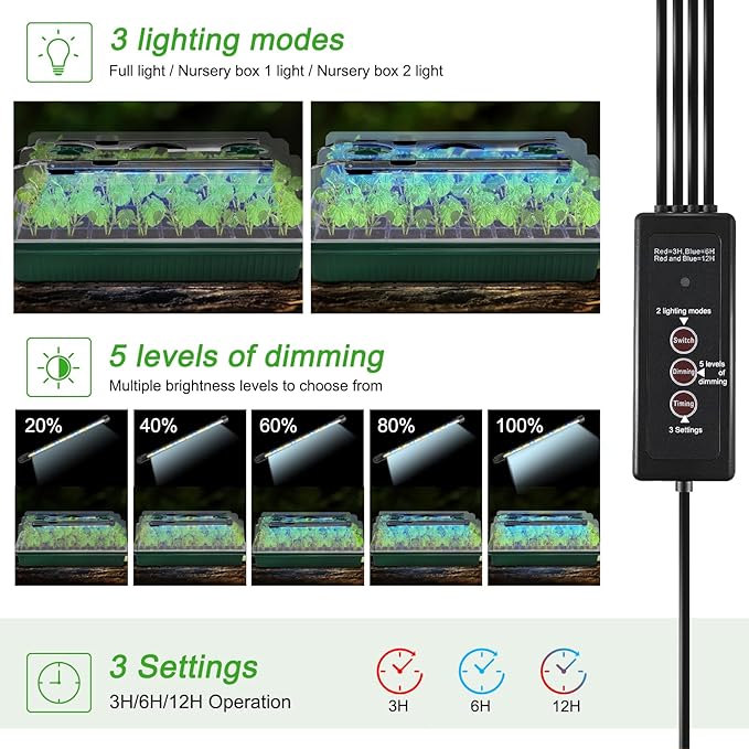 2 Packs Starter Tray with Grow Light, 80 Cells Seed Starter Kits with Humidity Dome and Base Plant Germination Seedling Starter Kit with Smart Timer for Indoor Greenhouse Wheatgrass Hydroponic - Image 3